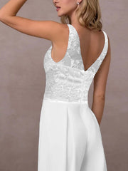 Lace Chiffon V-neck mid-waist wide leg pants jumpsuit Sai Feel