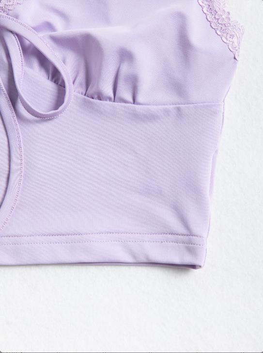 Lace Trim Tie Front Cami Crop Top Sai Feel