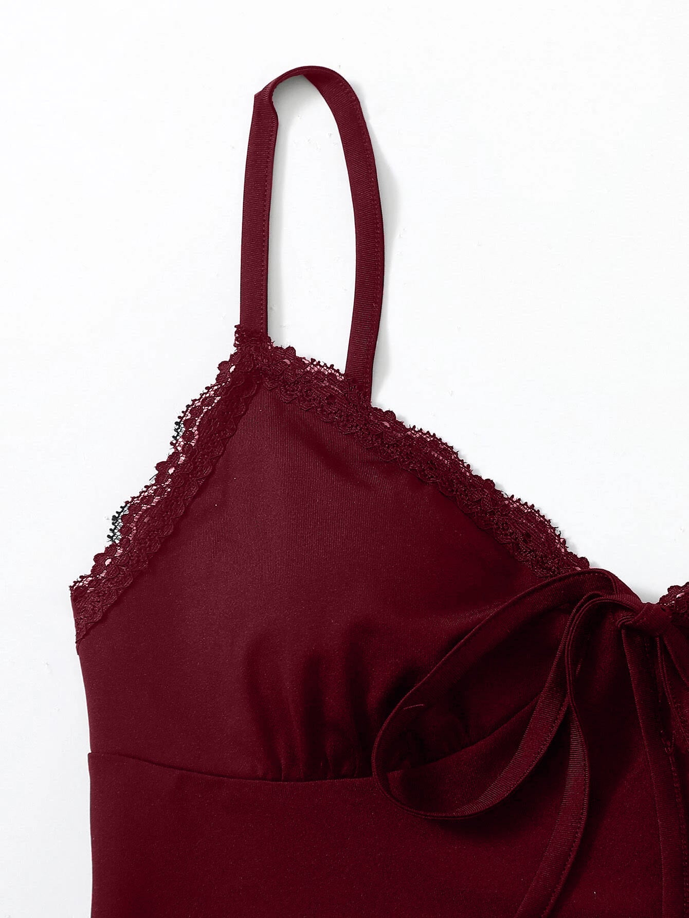 Lace Trim Tie Front Cami Crop Top Sai Feel