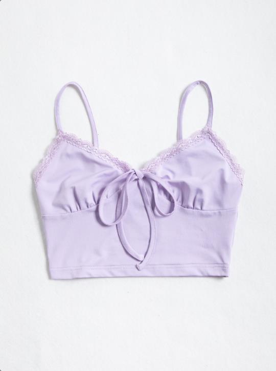 Lace Trim Tie Front Cami Crop Top Sai Feel