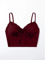 Lace Trim Tie Front Cami Crop Top Sai Feel