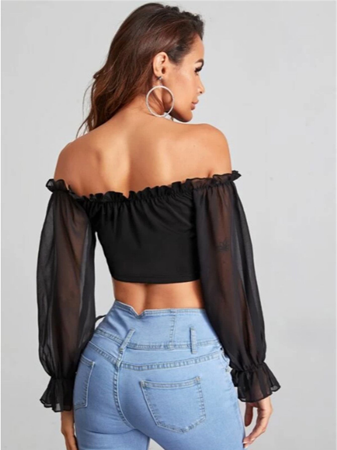 Lace Up Off Shoulder Crop Blouse