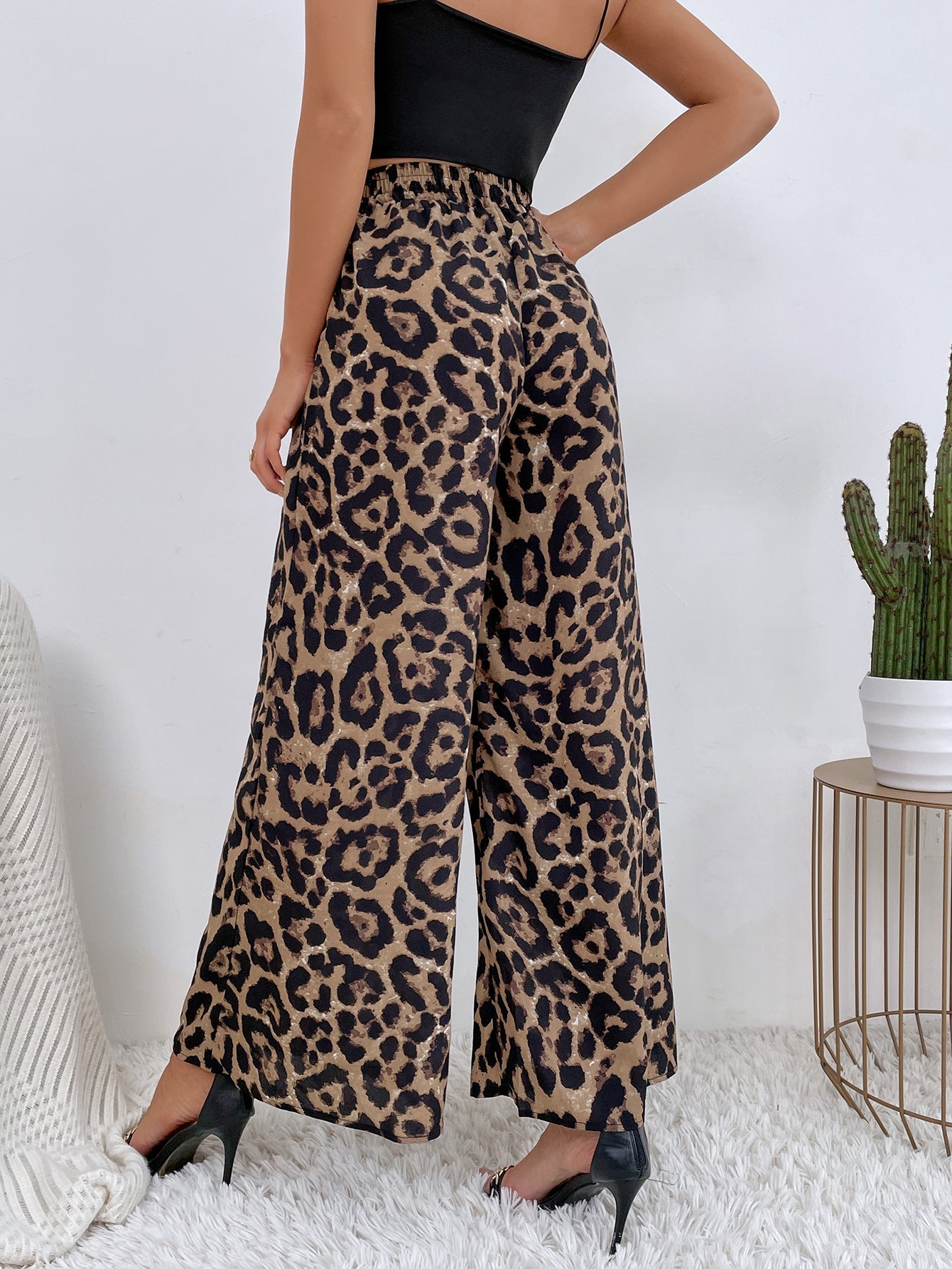 Leopard Print Wide Leg Pants Sai Feel