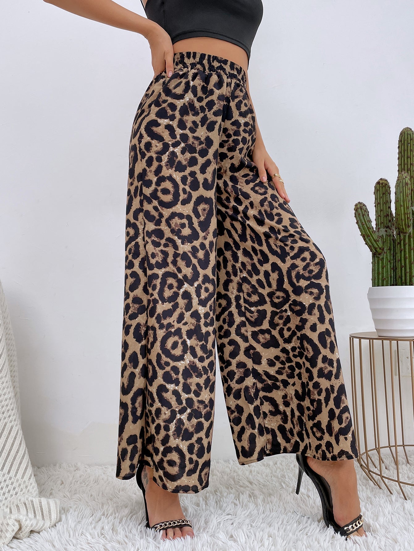 Leopard Print Wide Leg Pants Sai Feel