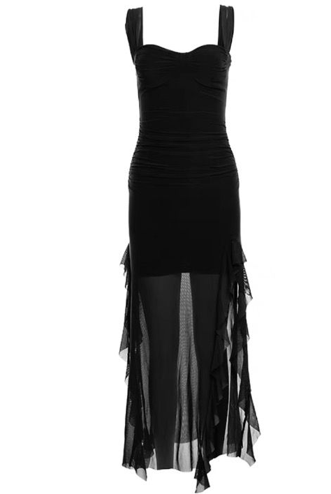 Gerüschtes, asymmetrisches Neckholder-Minikleid