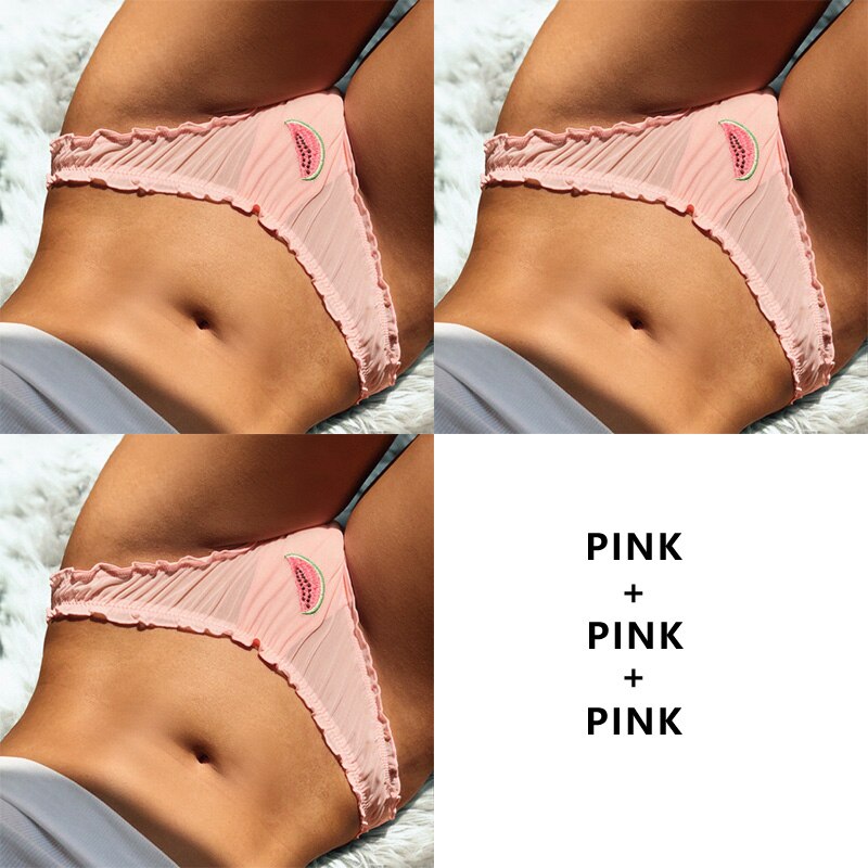 3Pcs/Lot Lace Lingerie Temptation Low-waist Panties Fruit Ins Embroidery Transparent Briefs Seamless Underwear