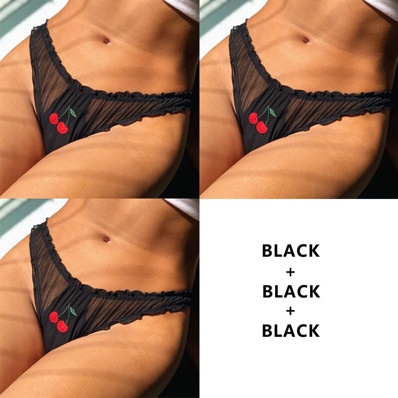 3Pcs/Lot Lace Lingerie Temptation Low-waist Panties Fruit Ins Embroidery Transparent Briefs Seamless Underwear