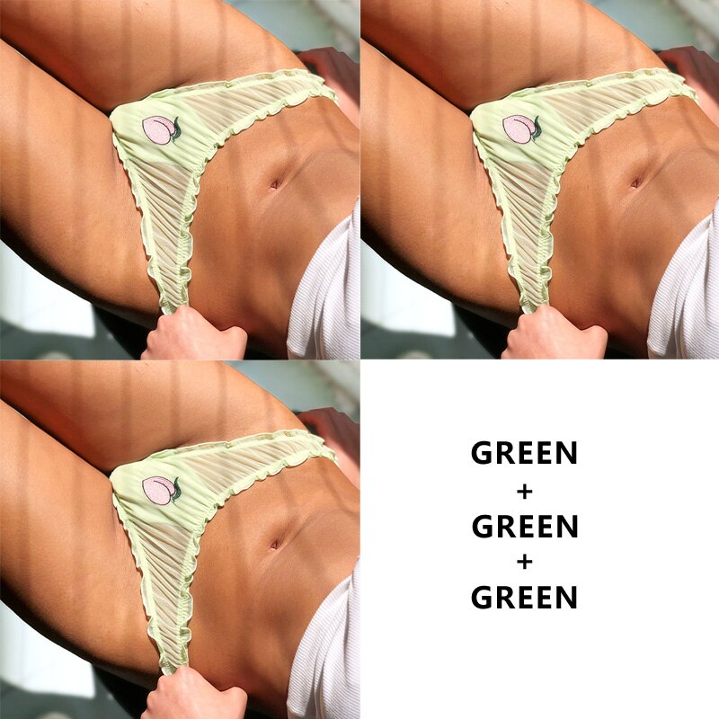 3Pcs/Lot Lace Lingerie Temptation Low-waist Panties Fruit Ins Embroidery Transparent Briefs Seamless Underwear