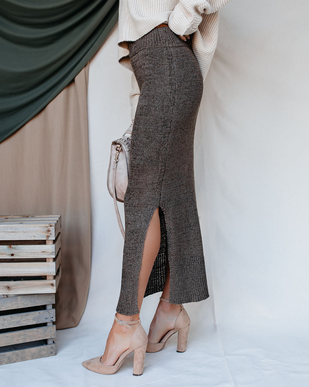 Miley Knit Midi Skirt - Olive