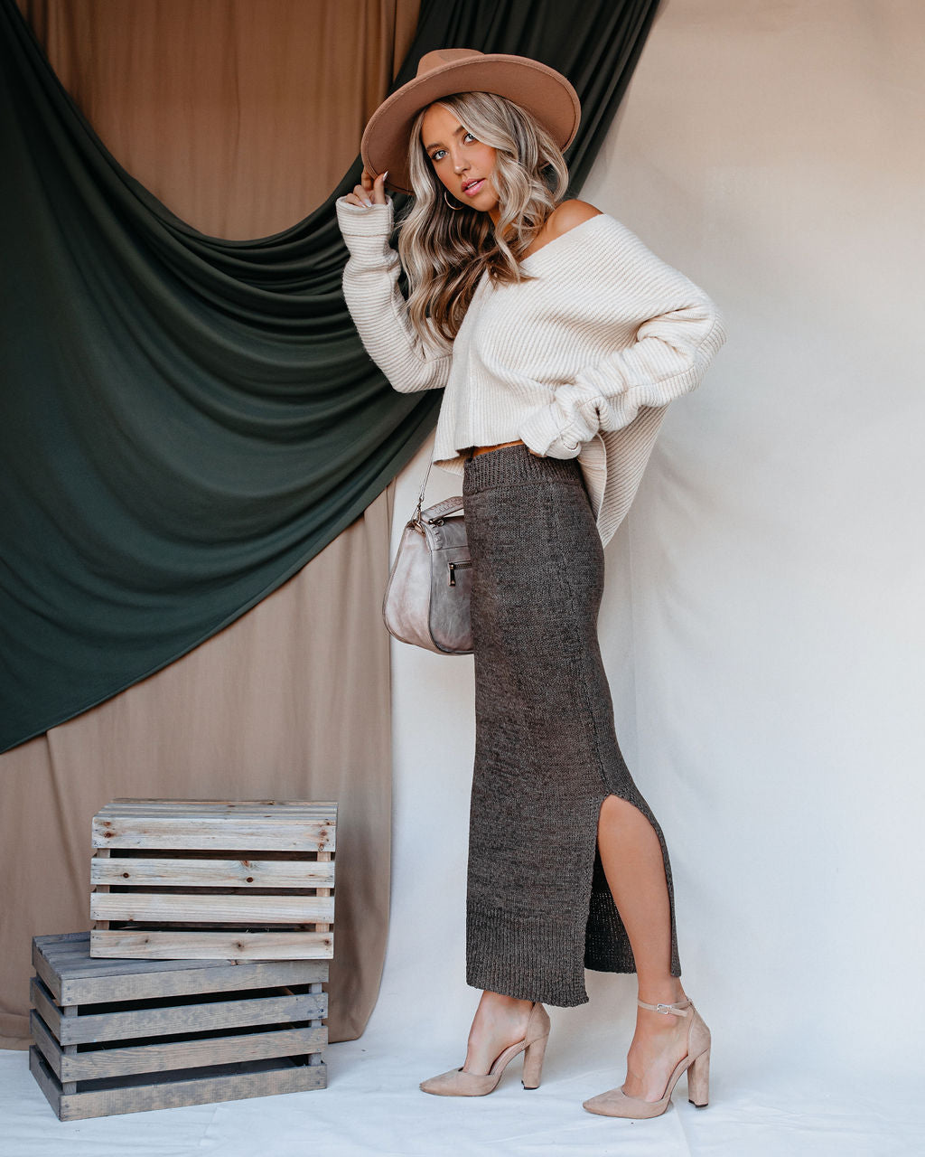 Miley Knit Midi Skirt - Olive