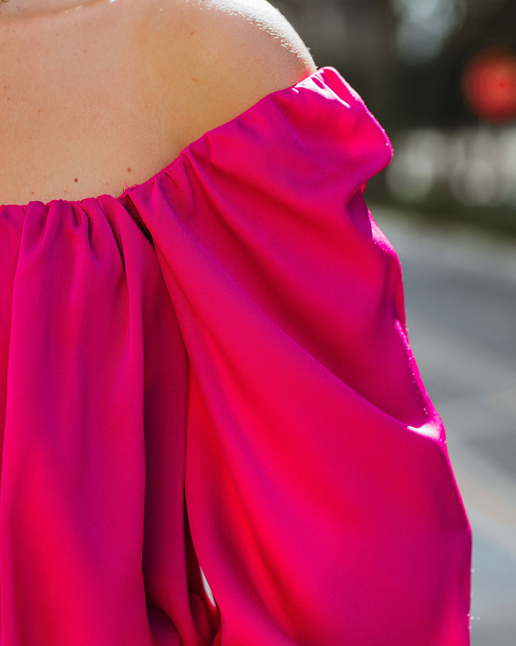 Negin Satin Billowed Crop Blouse - Magenta