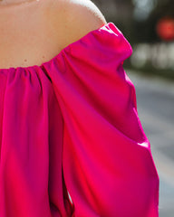 Negin Satin Billowed Crop Blouse - Magenta