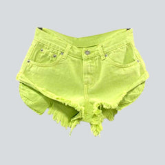 Neon color distressed denim shorts