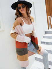 New contrast color long sleeves striped knitting cardigan Sai Feel