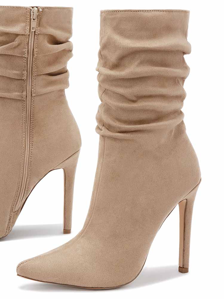 Ruched Stiletto Heeled Side Zipper Boots