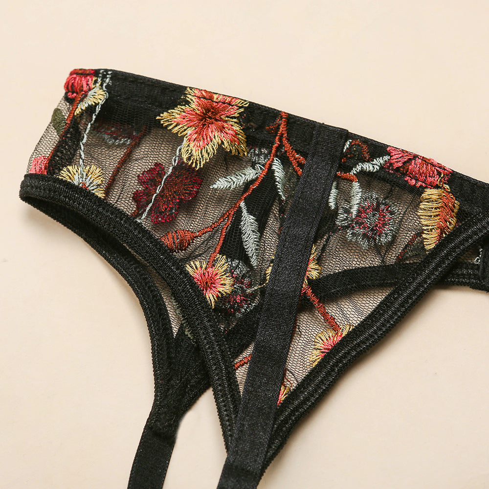 Women's Sexy Lingerie Set 3 Piece Buckle Adjustable Strap Tops With Panty Lace Underwear Suit