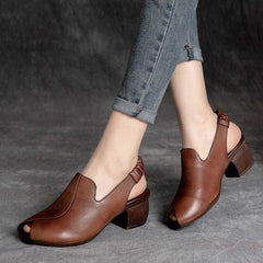 Damen Moms Chunky Roman Peep Toe Elastic Heels