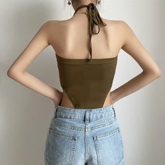 Solid Color Slash Halter Bodysuit