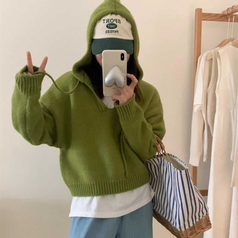 New vintage long sleeve hooded loose knit