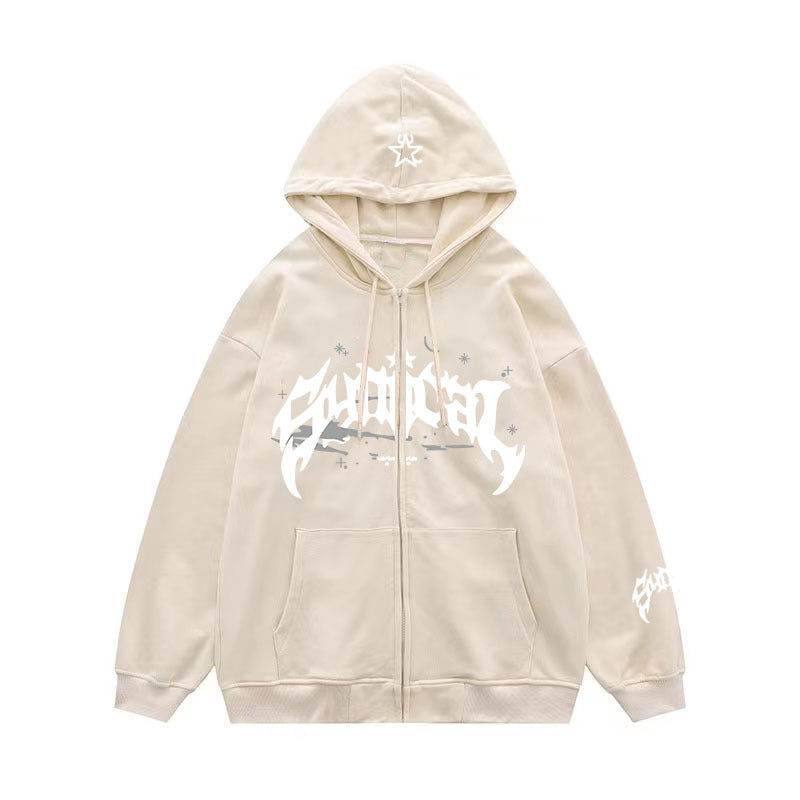 Oversize-Kapuzenpullover mit Reißverschluss und Stern-Logo im Used-Look