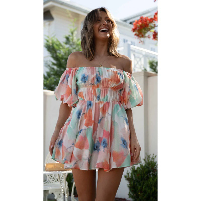 Swingy Rainbow Tie Dye Puffärmel gesmoktes Mini-Sommerkleid - Mehrfarbig