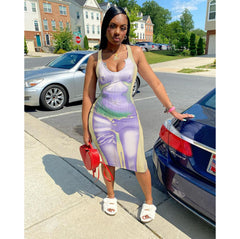 Maxikleid mit abstraktem Print - Mehrfarbig