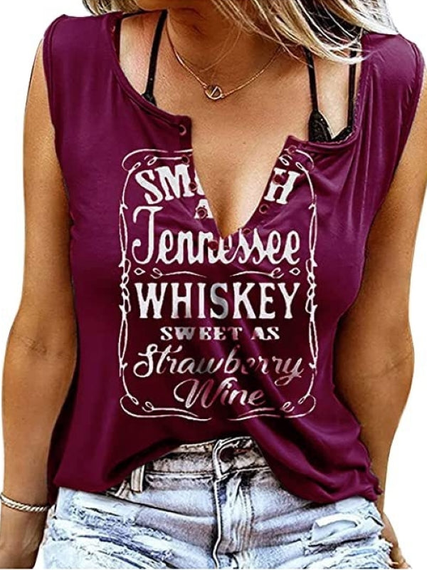 Fun Letter Printed V-neck Sleeveless T-shirt
