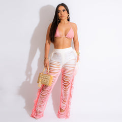 Gradient Beach Tassel Knitted Trousers Casual Suit