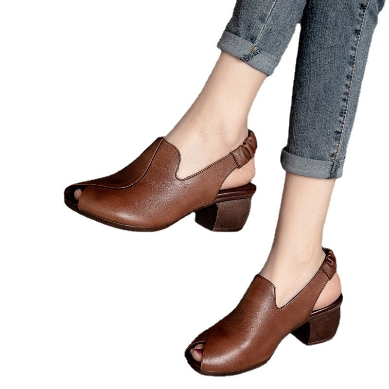 Damen Moms Chunky Roman Peep Toe Elastic Heels