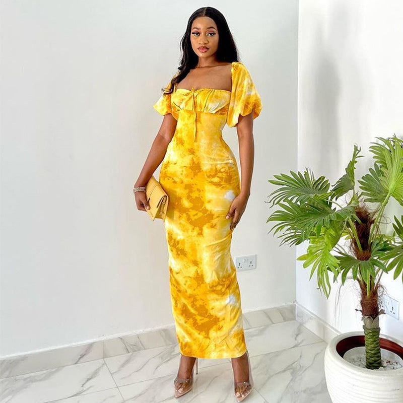 Abbi Cotton Floral Smocked Puff Sleeve Dress - Yellow Multi ENDL-001