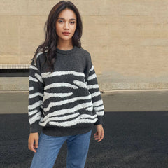 Oversize-Strickpullover mit Zebramuster im Grunge-Stil