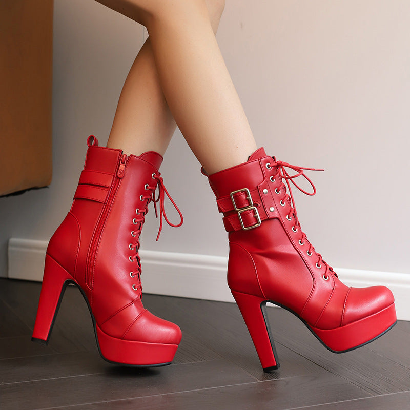 Black/Red Platform Stiletto High Heel Ankle Boots