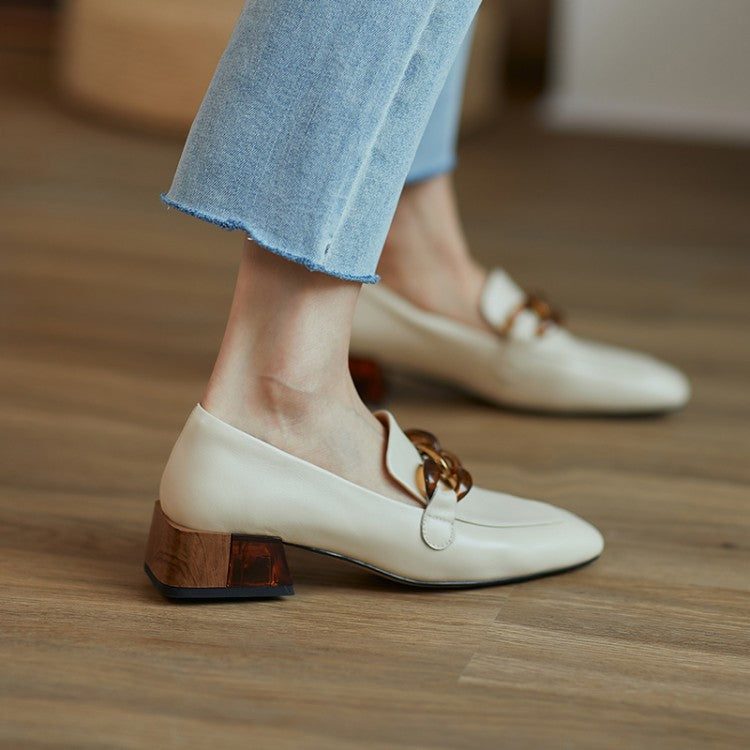 Ada Genuine Leather Loafers with Chain