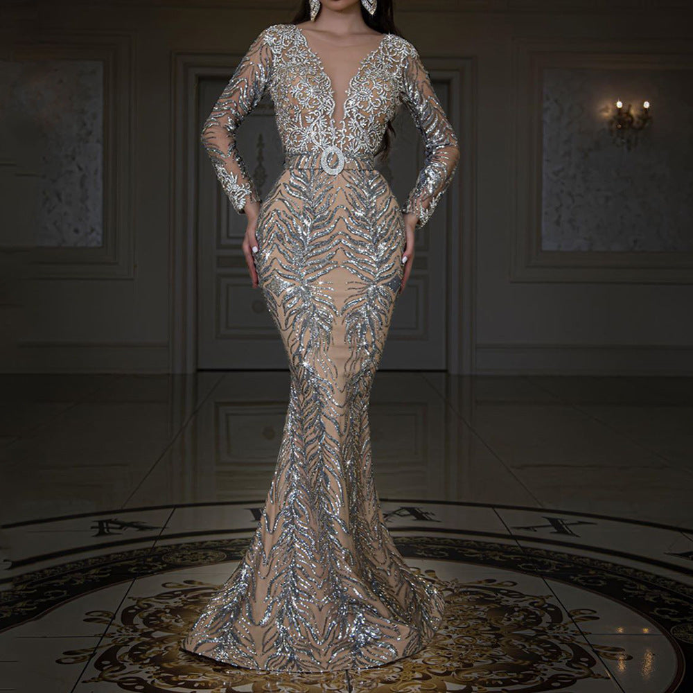 Temperament Sequin Strapless Evening Dress