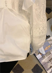 White Cut Out Ruffle Hem Halter Blouse