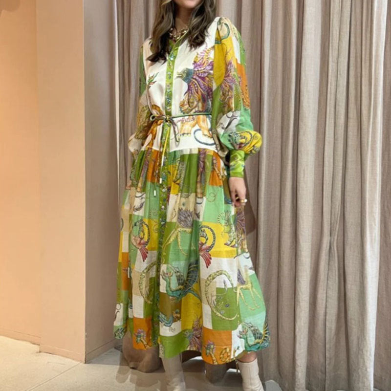 Long Sleeves Floral Print Midi Dresses