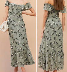 Vintage Maxikleid mit Blumenmuster und quadratischem Kragen