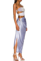 Lilac Pearl Strap Cutout Shiny Texture One Piece Swimsuit