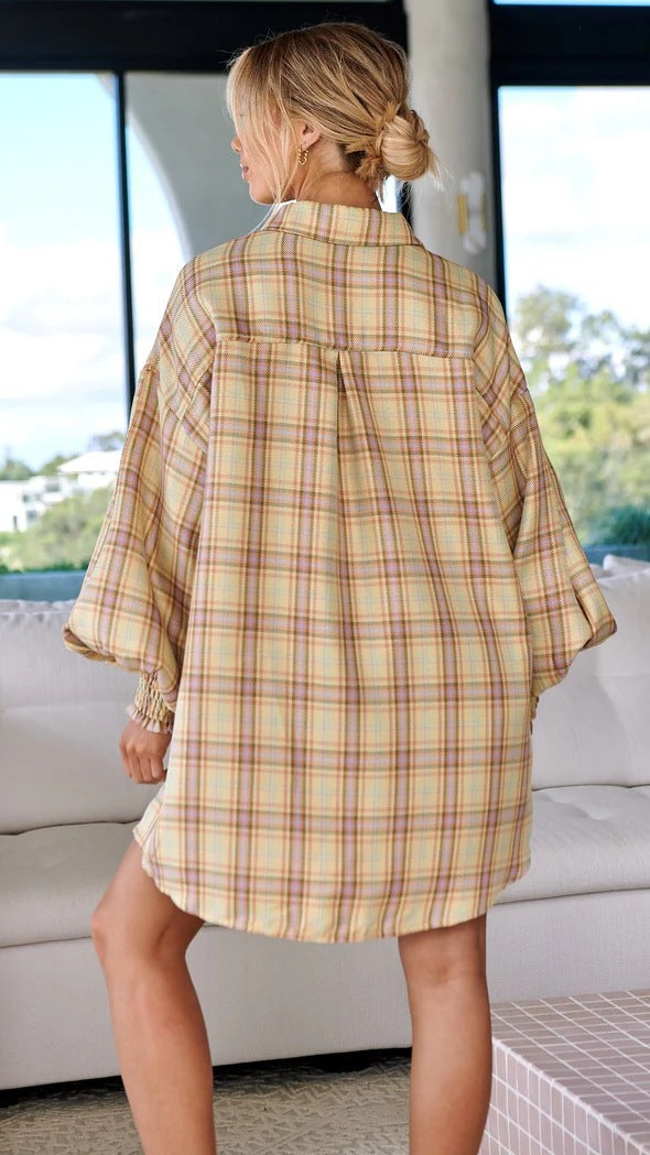 Crescent Moon Cotton Blend Plaid Button Down Top - FINAL SALE EMOR-001