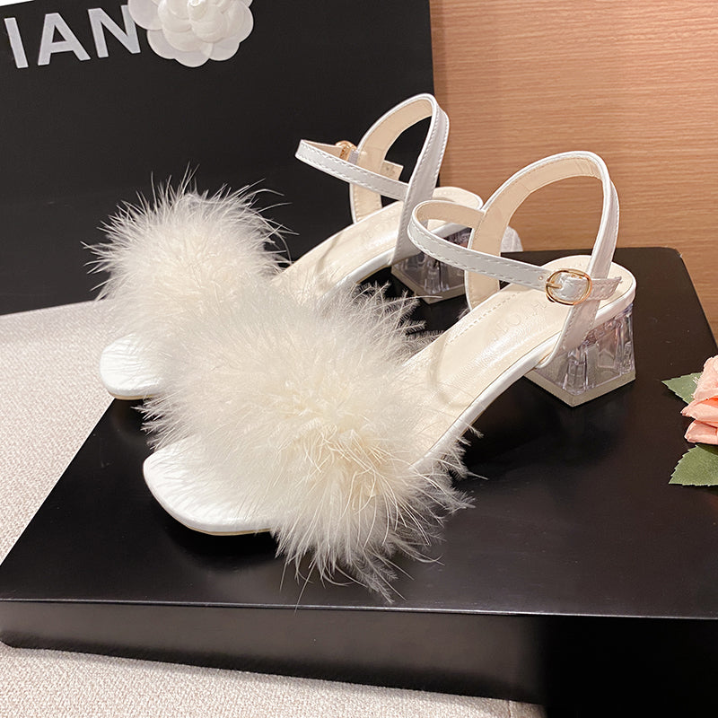 Glam It Up Marabou Block Heels