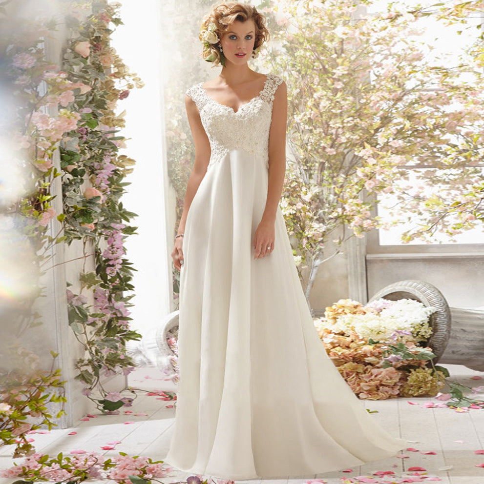 Romantic Charming V-Neck Lace Mesh Wedding Evening Dress