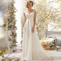 Romantic Charming V-Neck Lace Mesh Wedding Evening Dress