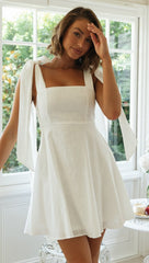 Kamila Cotton Linen Tie Strap Babydoll Dress - White Ins Street