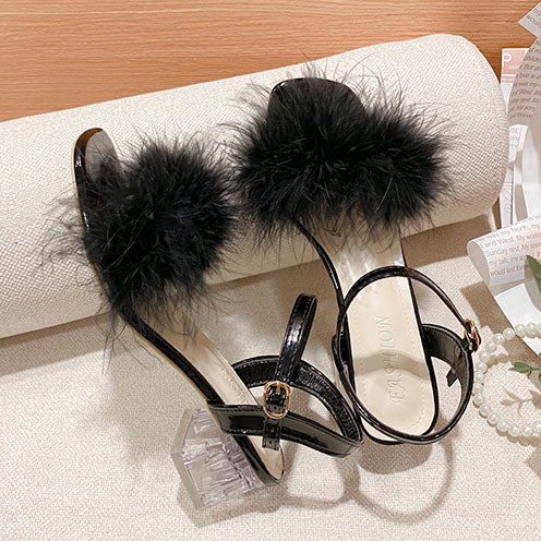 Glam It Up Marabou Block Heels