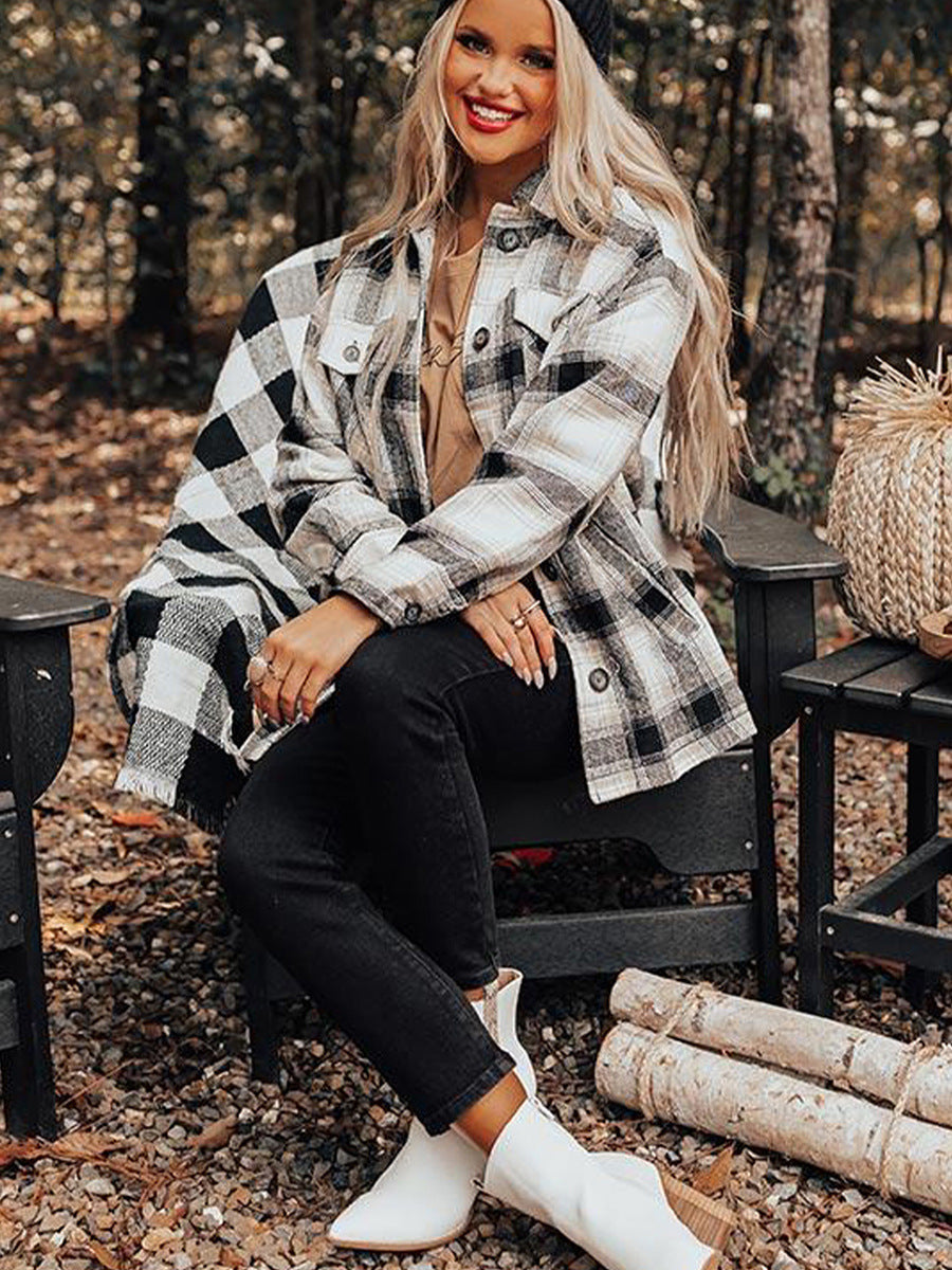 Falling For Cozy Vibes Plaid Sherpa Jacket