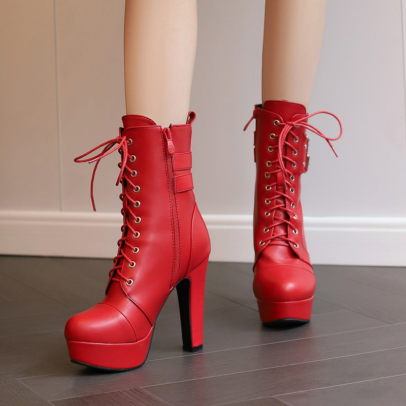 Black/Red Platform Stiletto High Heel Ankle Boots