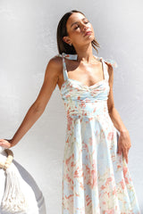 Breezy Tie Strap Fit & Flare Floral Printed Summer Midi Sundress - Apricot