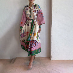 Long Sleeves Floral Print Midi Dresses