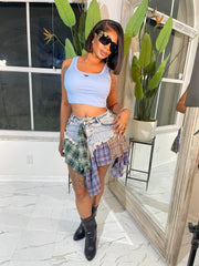 Denim Patchwork Plaid Shorts