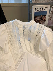 White Cut Out Ruffle Hem Halter Blouse